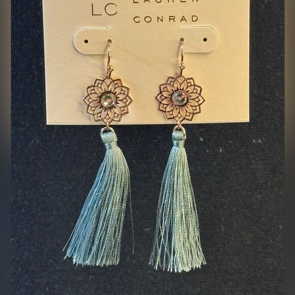 LC Lauren Conrad Blue Tassel Drop Earrings - Lightweight & Trendy 3in - Picture 3 of 11